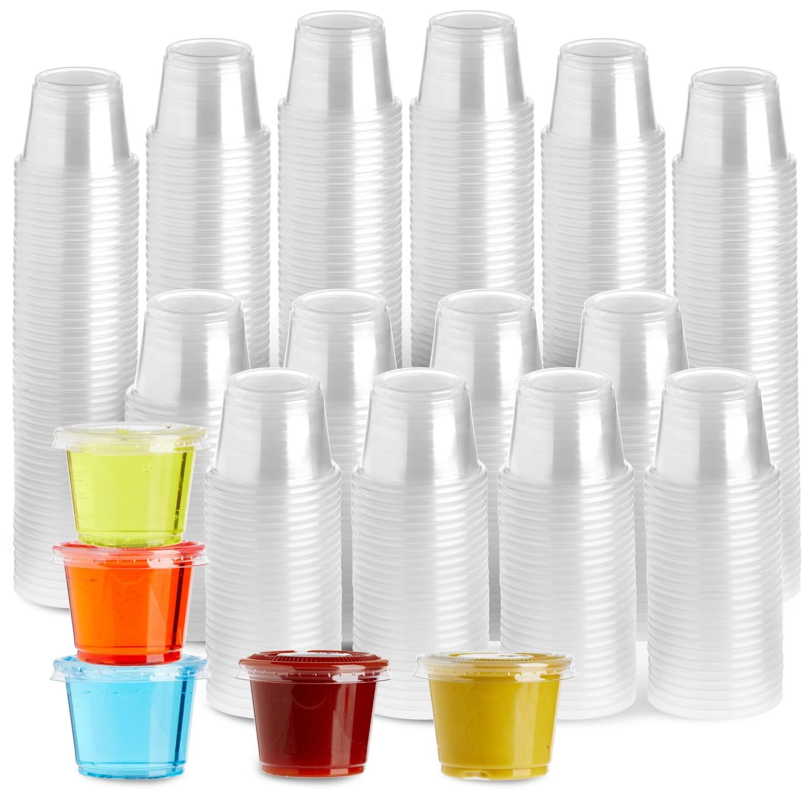Photo 1 of Juvale Disposable Cups with Lids - 1 oz Plastic, Clear, 500 Pack - Condiment Cups & Sauce Containers & Sample Containers
