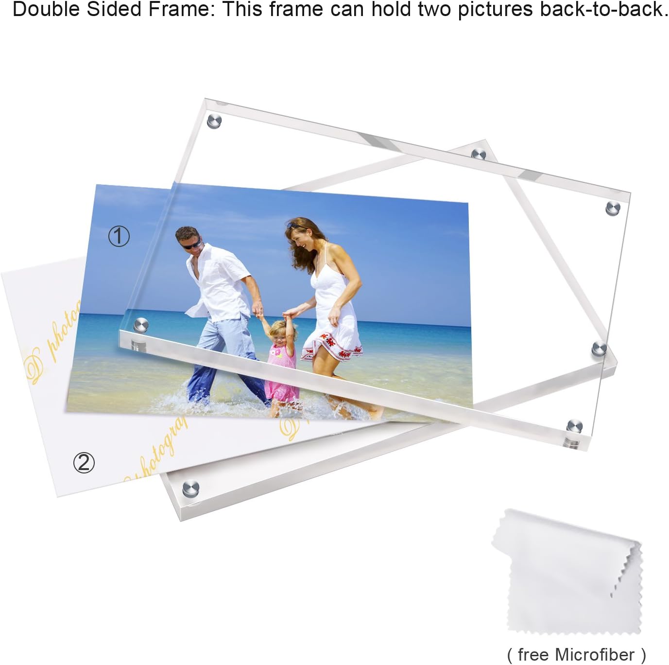 Acrylic Picture Frames 10x15cm (4x6 inch), Clear Double Sided Block Set, Desktop Frameless Magnetic Photo Frame - Set of 2 - Image 4
