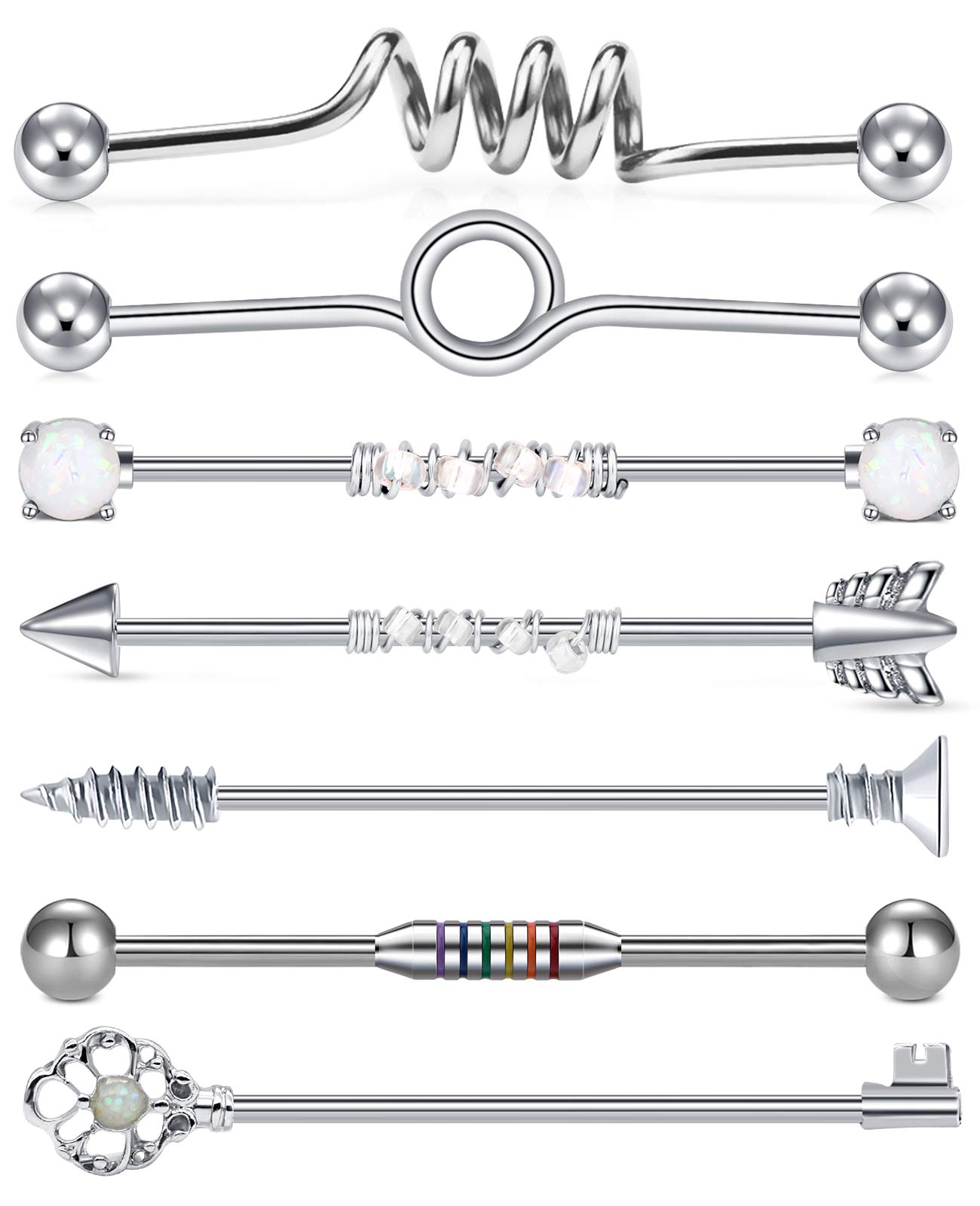 Briana Williams 6-7pcs Industrial Bar 14G Surgical Steel 38mm Industrial Barbell Cartilage Earring Piercing Jewelry