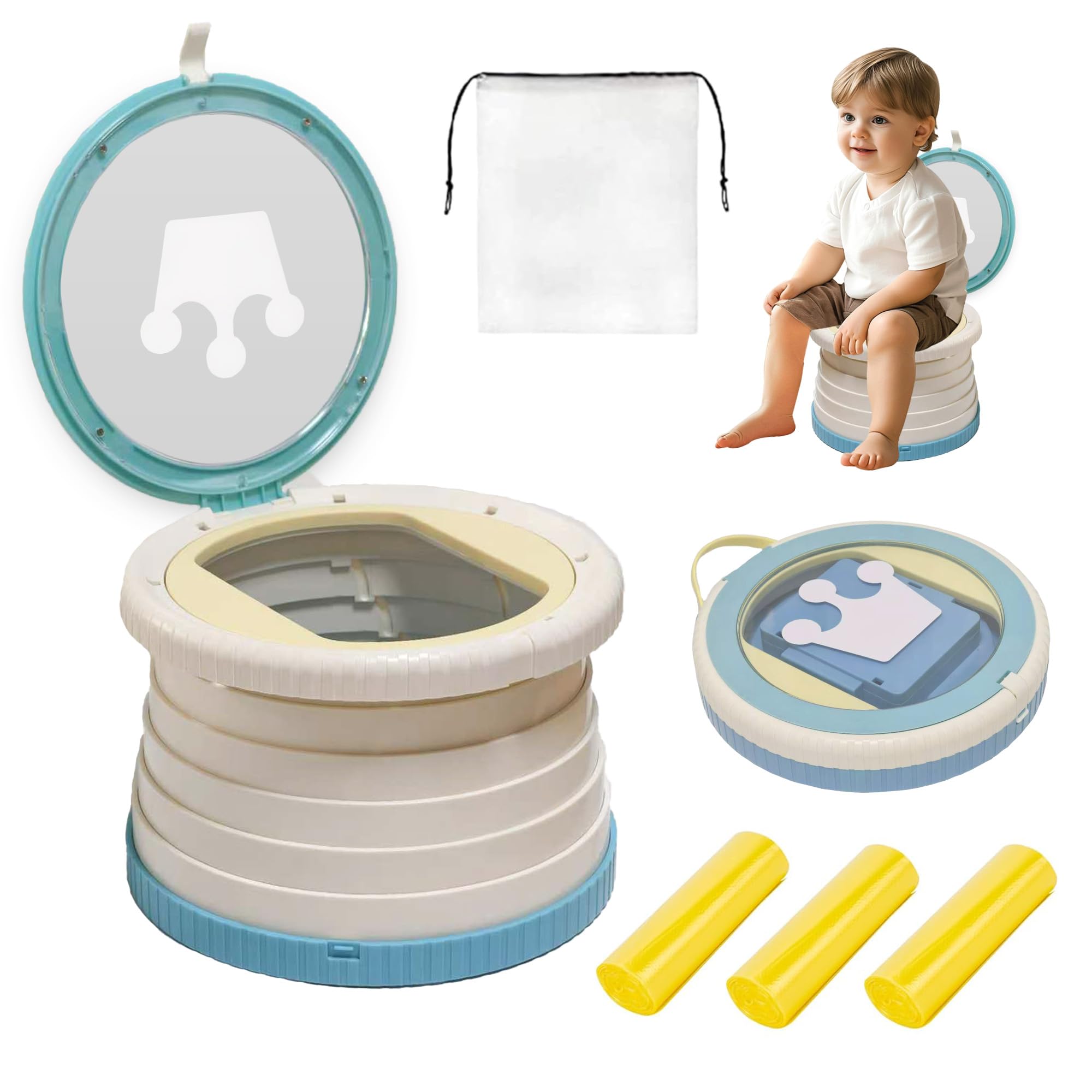 Photo 1 of Portable, Foldable Potty seat for Toddler, Training Toilet Seat Emergency Toilet The Bottom Has the Function of Storing Garbage Bags for Car, Camping