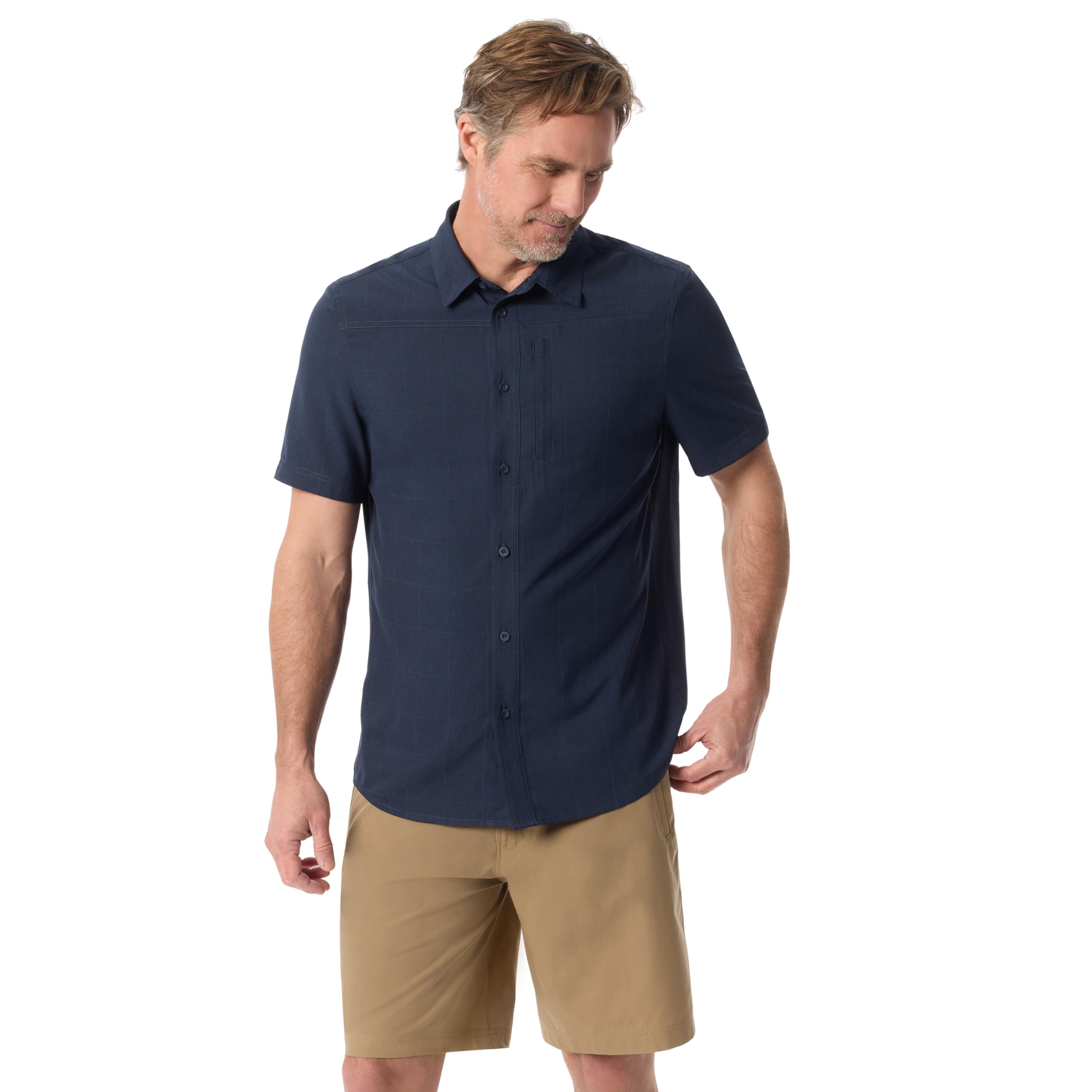 Photo 1 of BASS OUTDOOR Men's Short Sleeve UV Protection Cationic Button Up Shirt Standard, Sky Captain Size S.