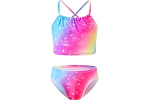 TENVDA Girls Swimsuit 2-Piece Halter Tankini Set Beach Sport Bathing Suit UPF 50+ Swimwear for 3-12 Years Old Kids