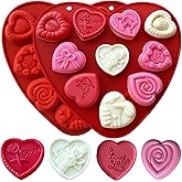 2PCS Heart Shaped Silicone Molds, 10-Style Valentines Day Mold Silicone Heart Molds with Love Rose Bow Shaped Silicone Molds for Chocolate Candy Ice Cube Jelly Gummy Candle Cake Pop Cake Soap