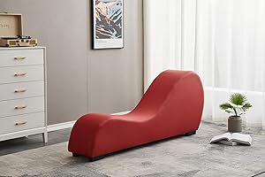Bonrcea Yoga, Stretching, Relaxation Modern Faux Leather Living Room Curved Chaise Lounge, Regular, RED