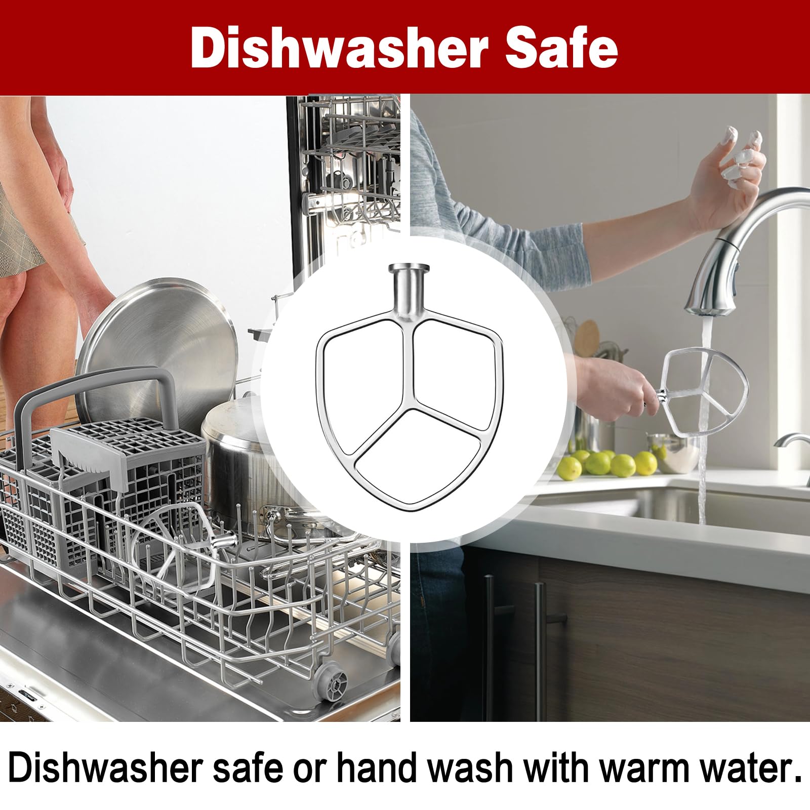 6 Quart Stainless Steel Flat Beater Compatible with KitchenAid 6 Quart Bowl-Lift Stand Mixers