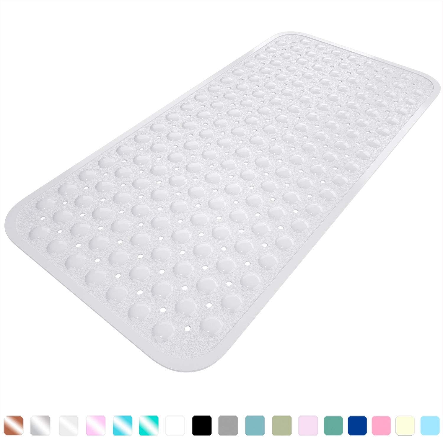 Yimobra Original Bath Tub Shower Mat 31 x 15.3 Inches, Comfortable, Non-Slip, Suction Cups with Drain Holes, Machine Washable, Phthalate, Latex and BPA Free Bathroom Mats, White: Home & Kitchen
