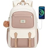 VANKANY School Backpack for Teen Girls, Aesthetic Schoolbag for Middle School High School, Cute Laptop Bookbag for College Women Students Mochilas Niñas, Khaki Beige