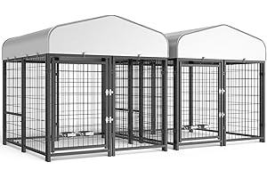 SINO LUBAN 2PCS Outdoor Dog Kennel Outside Run with Doggy Door, Bowls&Roof - 5x5x5 Large Dog Kennels Pens Outside for Medium/Large Dogs Breed -Heavy Duty Cage Enclosure (Can Connect to Your Dog House)