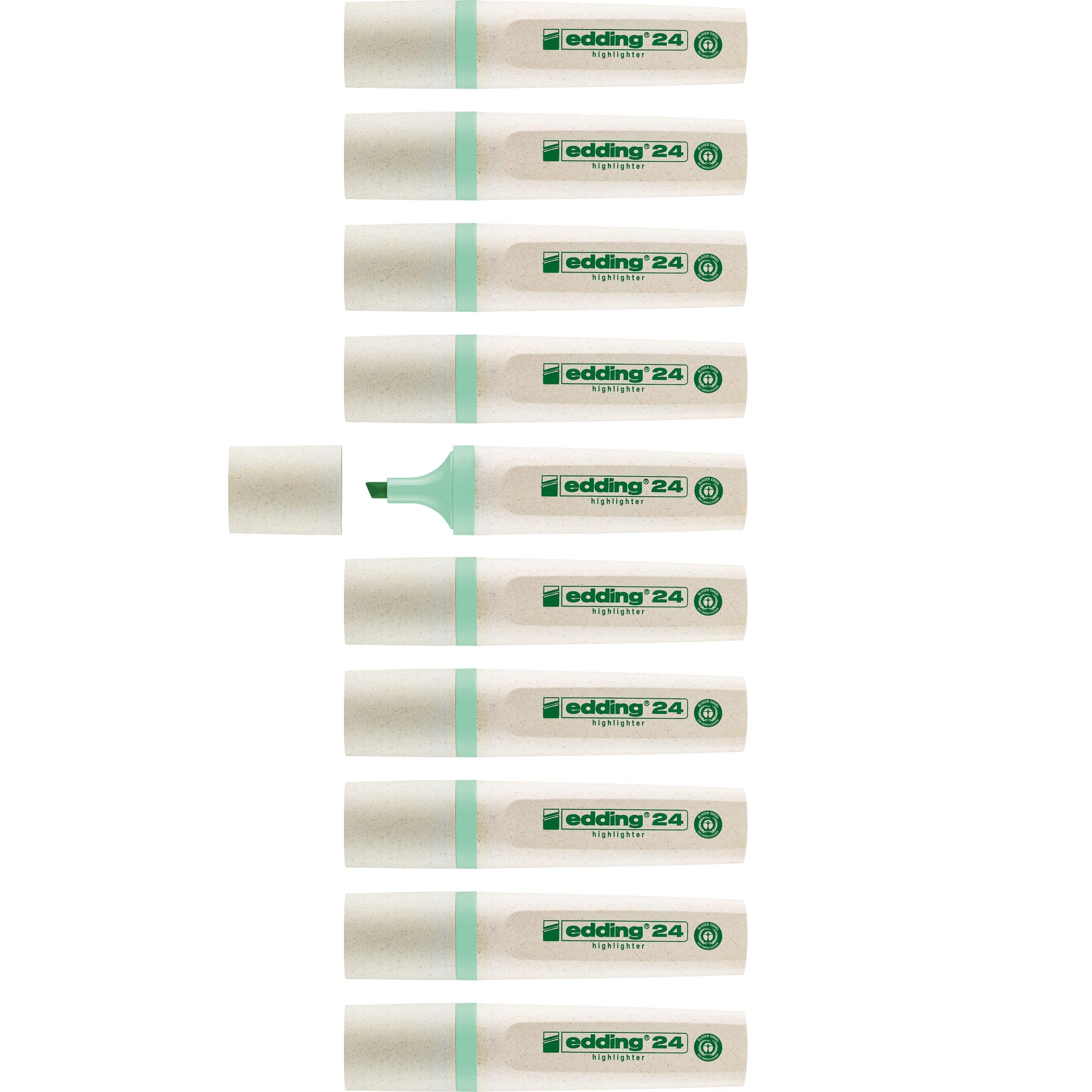 Edding 24 EcoLine highlighter - pastel green - 10 highlighters - chisel nip 2-5 mm - for quick and easy marking and highlighting of texts and notes - refillable, made of recyclable material
