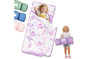 Primlect Lightweight Toddler Nap Mat Perfect for Warm Sleepers, Portable Sleeping Bag with Removable Pillow and Fleece Blanket, Washable, Great for 3 Seasons, Daycare, Preschool, Boy and Girls