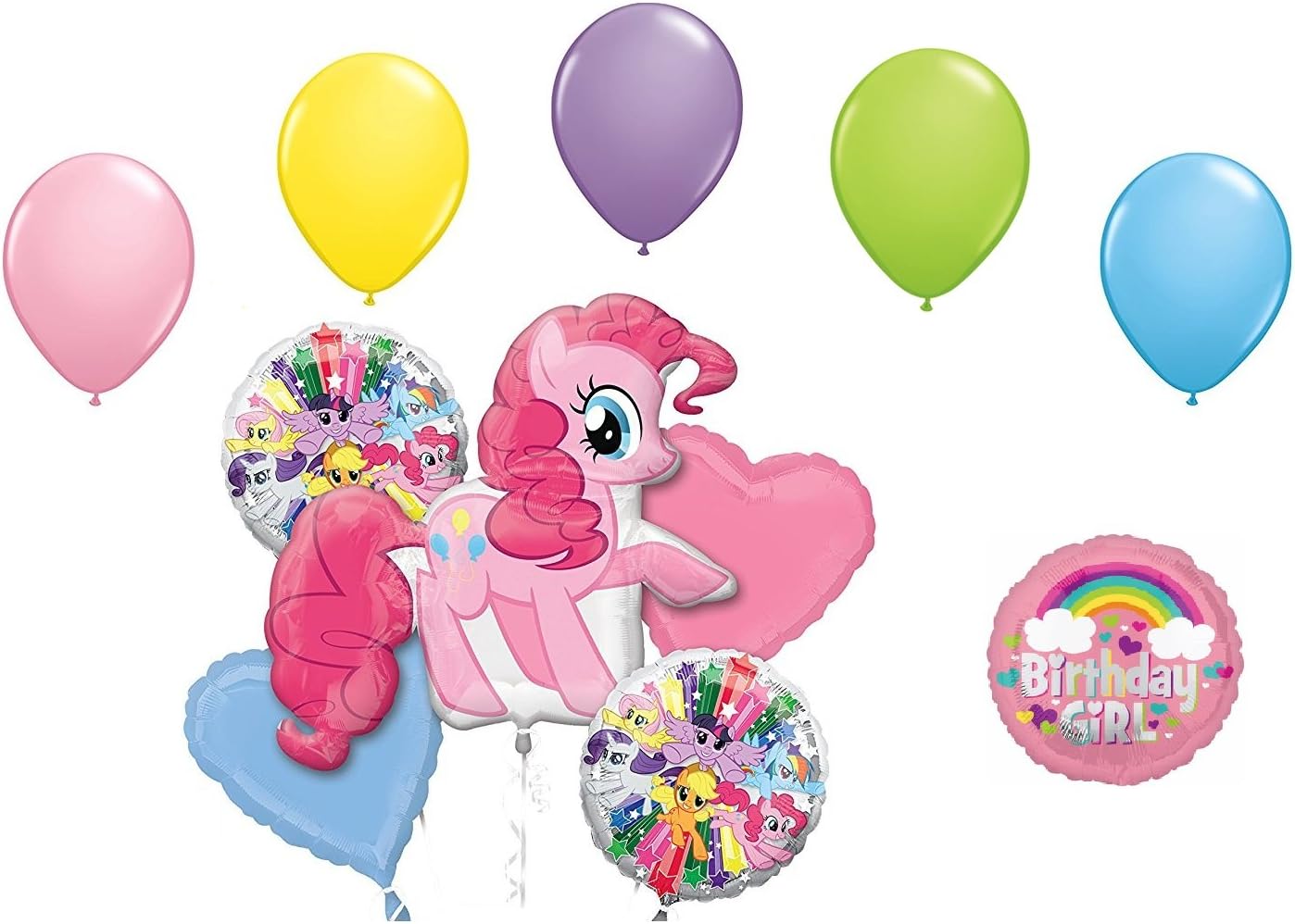 My Little Pony Pinkie Pie and Rainbow Dash Happy Birthday Party Supplies 11 Piece Mylar & Latex Balloons Set Latex and Mylar Balloon Set