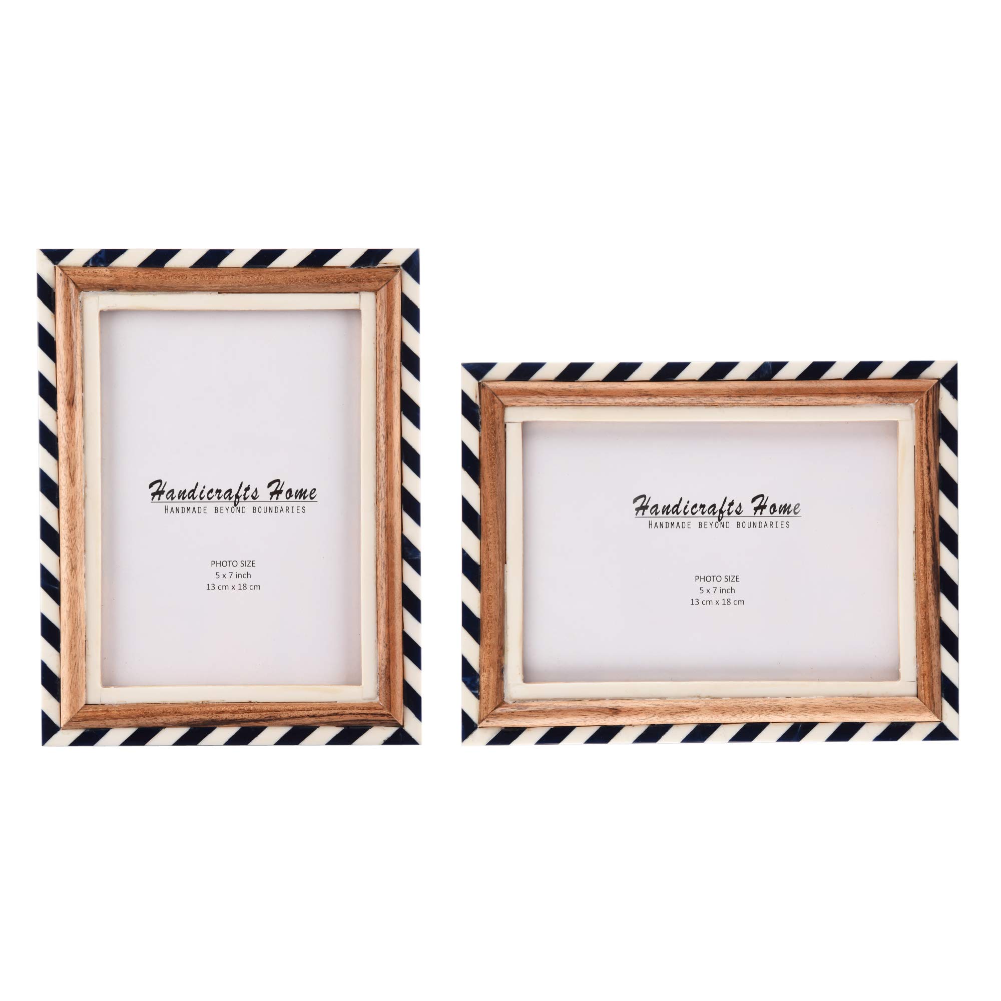 Handicrafts Home 5x7 Picture Frame Pack of 2, Black & White Striped Wooden Photo Frame for Wall & Tabletop Display, Gallery Wall Frames, Vintage Home & Office Desk Decor, Modern Farmhouse Home Décor