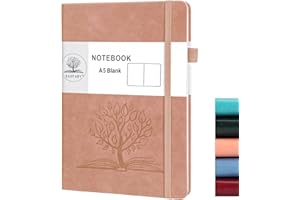 Daofary A5 Journal Notebook, Leather Blank Notebooks 160 Pages Diary 100gsm Thick Paper Writing Hardcover Notebook with Pocket for Work Men Woman 8.4 x 5.7 in (1 Pack-Blank, Pink)