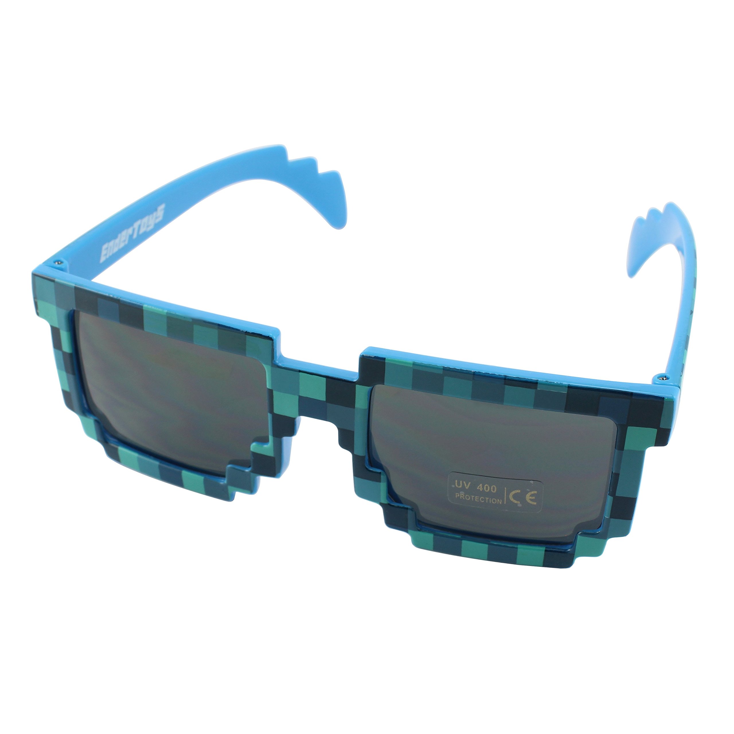 Pixel Kids Sunglasses Blue - Novelty Retro Gamer Geek Glasses for Boys and Girls Ages 6+ by EnderToys