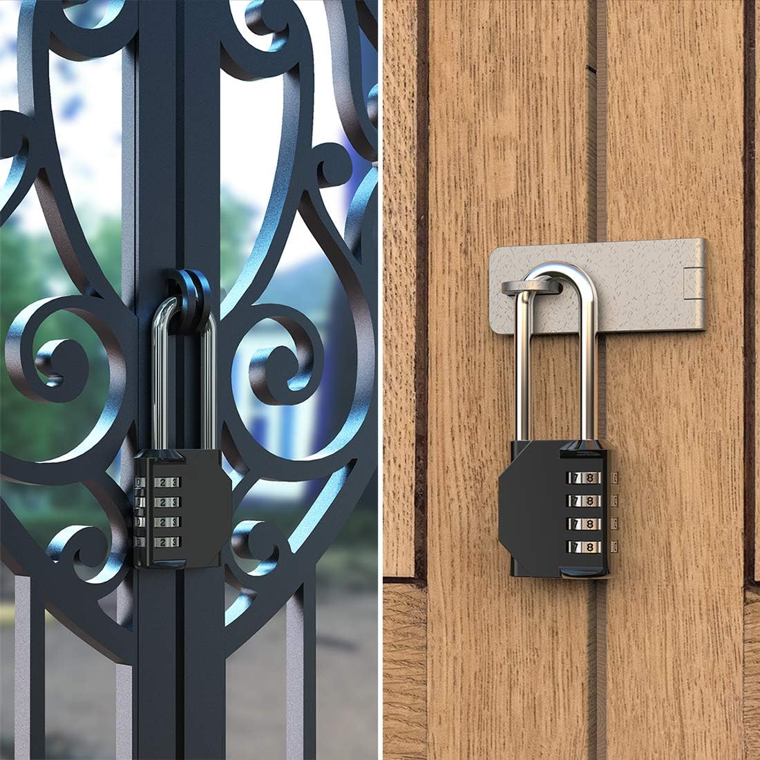 Combination Lock, TOWOKE 2 Pack 2.5 Inch Combo Locks, 4 Digit Long Shackle Waterproof Padlocks for Outdoor Use, Fence, Backyard Gate, Gym Locker, Shed, Hasp Storage, Black - - 