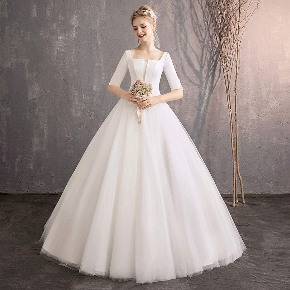 LHQING Short ladies wedding lace wedding dress long sleeve wedding dress back sexy bride wedding dress ball gown