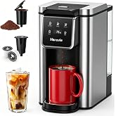 Horavie Single Serve Coffee Maker for K-Cup Pod &amp; Grounds, Hot &amp; Iced Coffee Maker, Strong Button Feature, 6 to 14oz Brew Sizes, 50oz Removable Reservoir, Fit 6.5" Mugs, Stainless Steel, Black