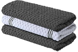 Infinitee Xclusives Premium Kitchen Towels – Pack of 3, 100% Cotton |15 x 25| Inches Absorbent Dish Towels - Terry Kitchen Dishcloth Towels - Grey Dish Cloth for Household Cleaning