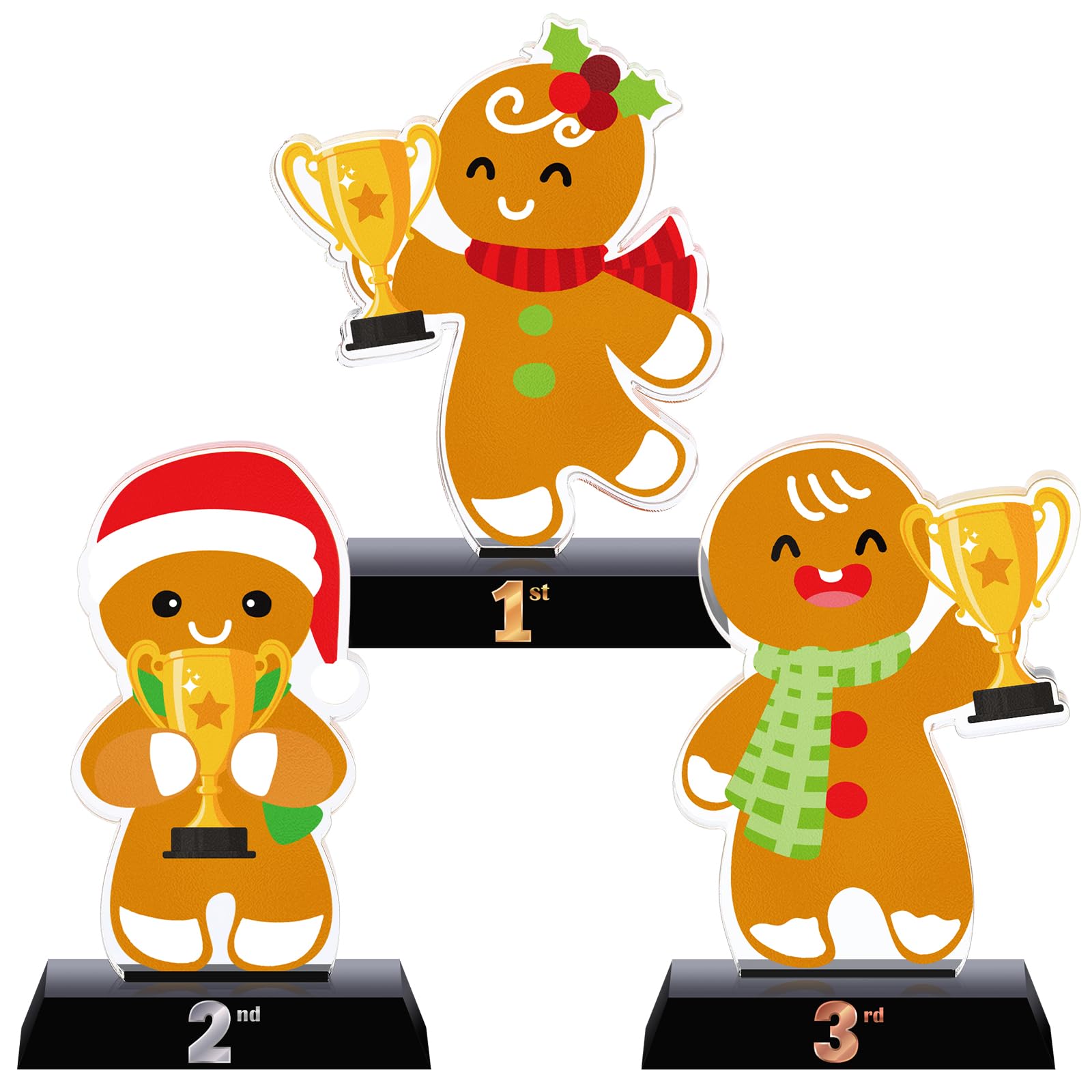Photo 1 of Trnayi 3 Pcs Christmas Contest Trophy Set Acrylic 1st 2nd 3rd 5.9'' Funny Trophies Gingerbread House Man Cookie Santa Snowman Decorating Kit Party Award for Xmas(Christmas Cookie Contest)