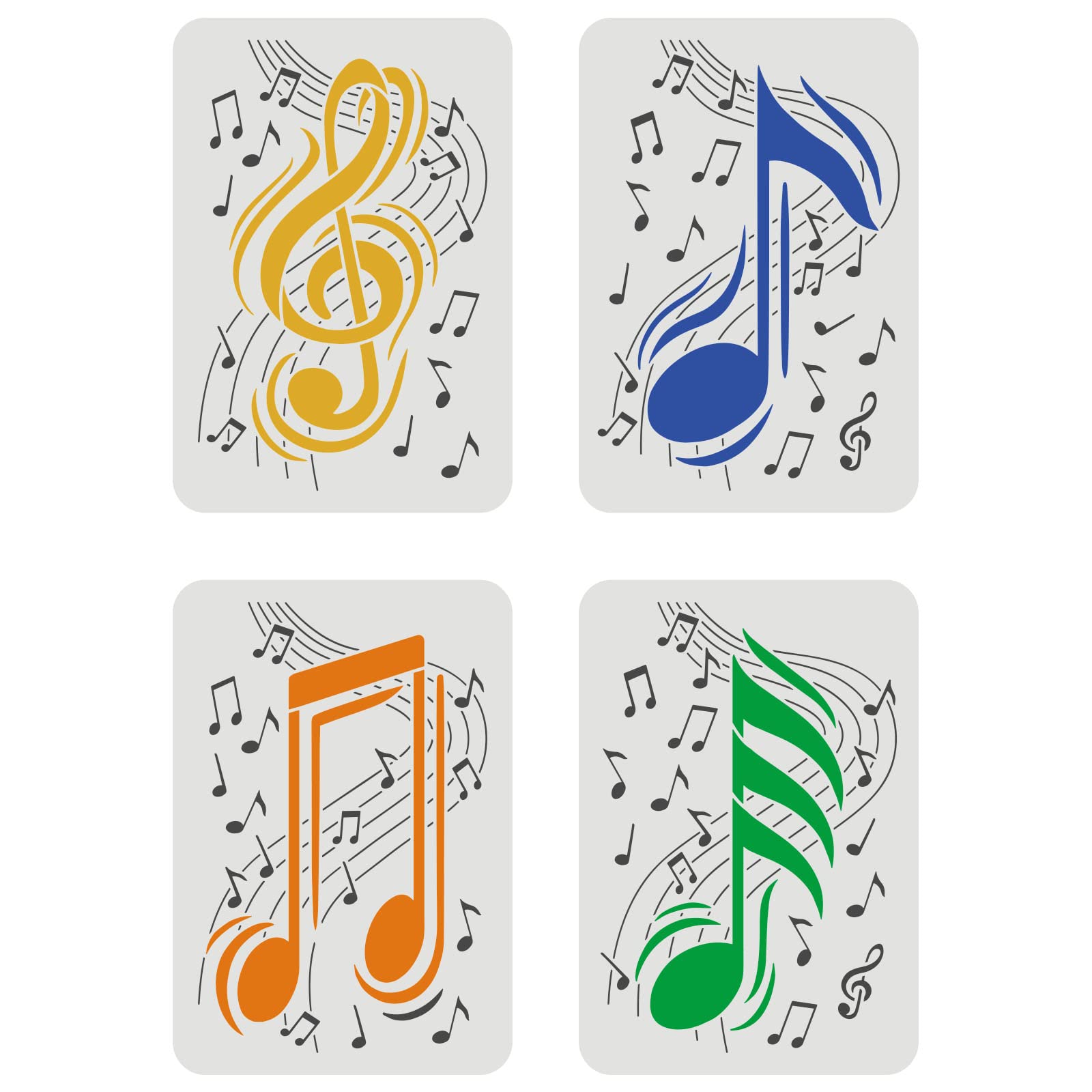 FINGERINSPIRE 4 Pcs Music Note Stencil Set - 29.7x21cm 4 Style Reusable Musical Stencil DIY Art Template for Painting on Wood, Floor, Furniture, Wall and Paper — image 1