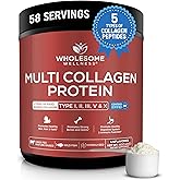 Wholesome Wellness Premium Multi Collagen Peptides Powder for Women and Men | 5 Types of Hydrolyzed Collagen | Grass-Fed, Non-GMO & Unflavored | Pure Protein for Youthful Skin & Joint Recovery