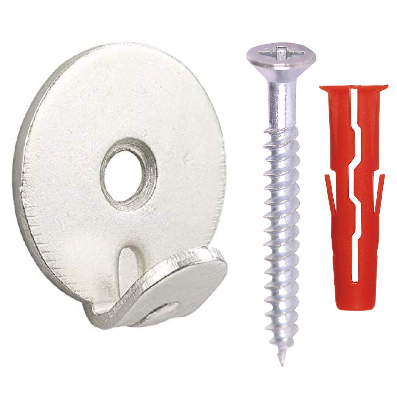 Taskar Heavy Duty Round Picture Hook & Fixings - Silver Nickel Plated (3 Pack)
