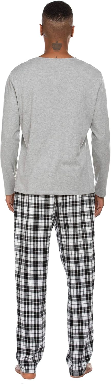 Ekouaer Pajama Set Men's Long Sleeve Sleepwear with Plaid Pants Comfy Pjs Set with Pockets Loose Lounge Set: Clothing