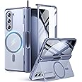 MOBOSI for Samsung Galaxy Z Fold 5 Case [Compatible with Magsafe], [Built-in Kickstand & Hinge Protection & Screen Protector] Full Body Shockproof Phone Case for Z Fold5 with S Pen Slot, Gray Blue