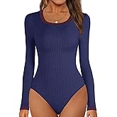 MEROKEETY Women's Long Sleeve Ribbed Knit Bodysuits Scoop Neck Slimming Fit Fall Trendy Sweater Tops