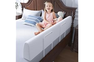 FigTime Bed Bumper for Toddlers, Foam Bed Rail for Toddlers, Toddler Bed Rail Bumper, Soft Safety Bed Guard Rail for Kids, Bed Side Rail for Twin, Full, Queen & King Beds (White, 59IN)