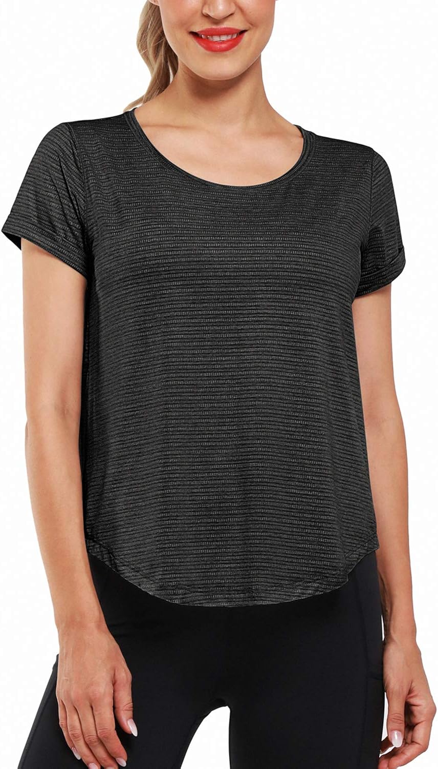Promover Workout Shirt for Women Flowy Short Sleeve Athletic Tops Yoga Shirts: Clothing