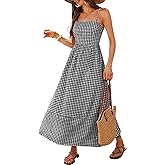 Caracilia Womens Maxi Dresses Gingham Spaghetti Strap Back Smocked Flowy Long Sundress Summer Beach Vacation Clothes 2026