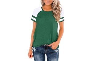 Heymiss Womens Shirts Casual Tunic Tops Color Block Crewneck Summer Loose Fitting Workout Tee Shirts