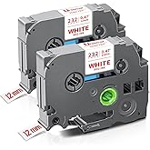 Unismar Compatible for Brother TZe-232 Red on White 12mm 0.47 Laminated Red 1/2" Label Tape Work for Ptouch PT-D220 PTD210 PTH110 PTH100 PTD600 PTD200 Label Maker, 1/2 in x 26.2 ft, 2-Pack