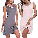 MAYFISH Womens Bamboo Rayon Nightgowns Sleeveless Cooling Nightshirts Soft V Neck Tank Sleep Shirts S-XXL