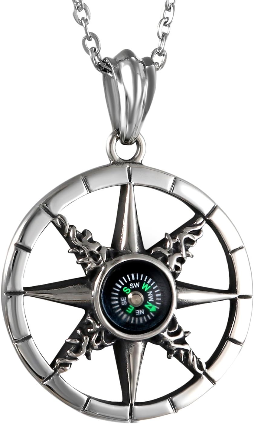 OIDEAStainless Steel Mens Class Hollow Compass Pendant Necklace,Chain Included