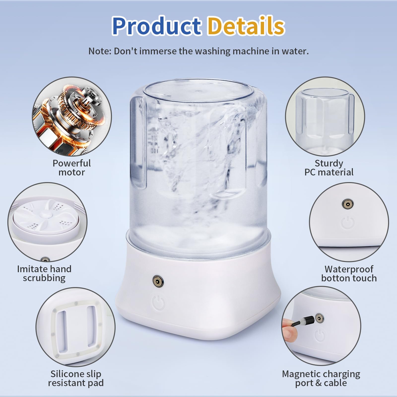 Mini Portable Washing Machine - USB Rechargeable 1L Small Washer with 2 Modes Deep Cleaning for Underwear, Socks & Baby Clothes, Compact Travel Laundry for Apartment, Dorm, Camping, White