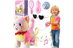 HCDOUJOY Colorful Leash Walking Cat for Girls Set Toy Interactive Talking Singing Cat Kids Remote Control Walking Kitten Dancing Kitten Mimicking Robotic Kitty That Meow and Purrs Robot for Toddlers Baby
