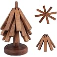 YY Wooden Trivet Set – Black Walnut Tree Shape Coasters With Stand For Hot Pots, Pans & Dishes (3+1), Light Wood
