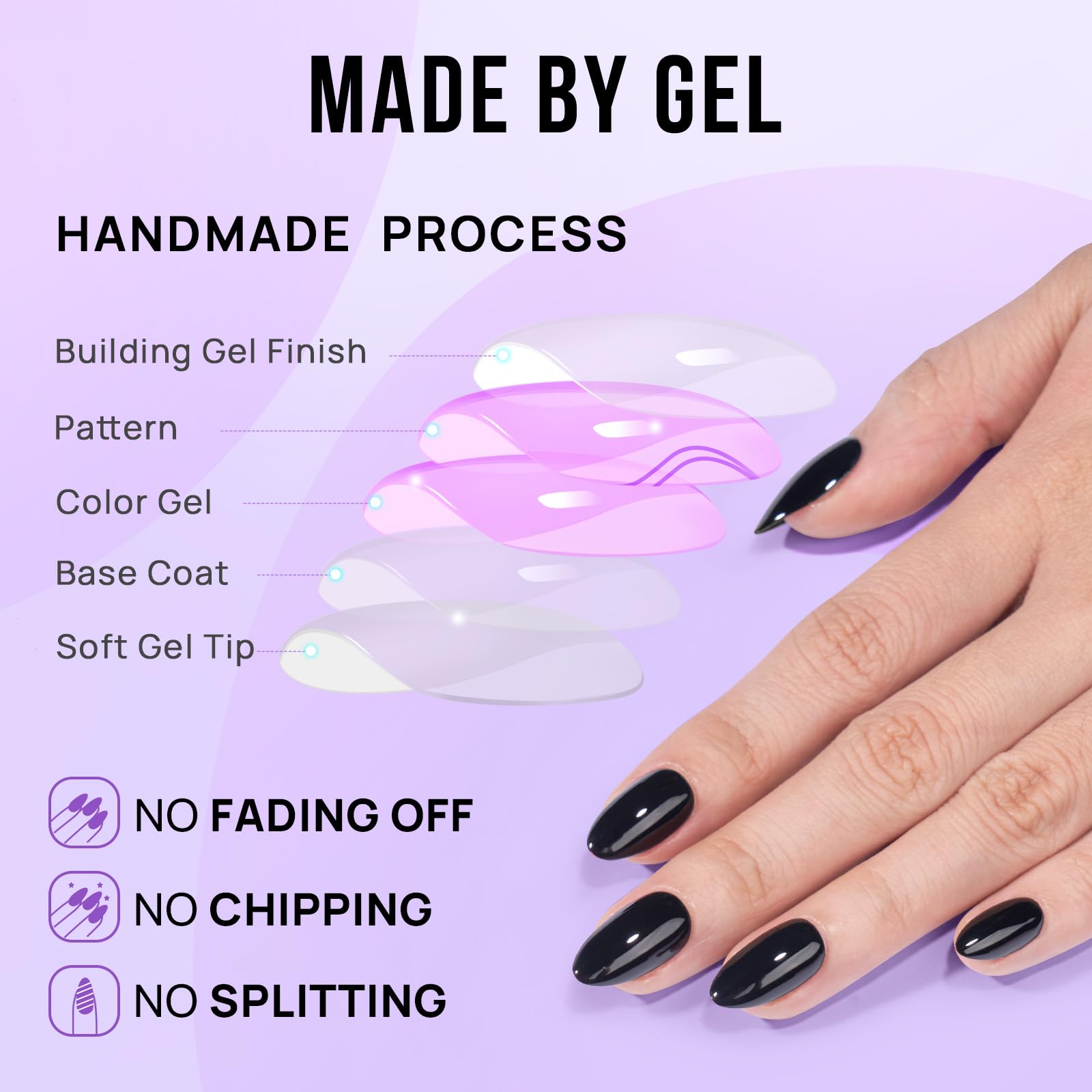 Black Press On Nails Almond - BTArtbox Short Press On Nails with Nail Glue, Fit Perfectly & Natural Reusable Stick On Nails in 16 Sizes - 30PCS Soft Gel Glue On Nails Kit, Black Velvet - Image 5