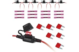 VANSIHO 16AWG Inline Fuse Holder Kits-6 Pack 16 Guage Fuse Holder with 6pcs 10A Blade fuse/12pcs 3:1 Heat Shrink Butt Connectors