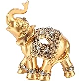 Elephant Statue, Feng Shui Lucky Elephant Figurine, Golden Elegant Sculpture, Small Resin Home Decoration, Wealth Figurine