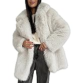 Kissonic Women's Long Faux Fur Coat Lapel Shaggy Winter Jacket Luxury Warm Furry Open Front Outerwear