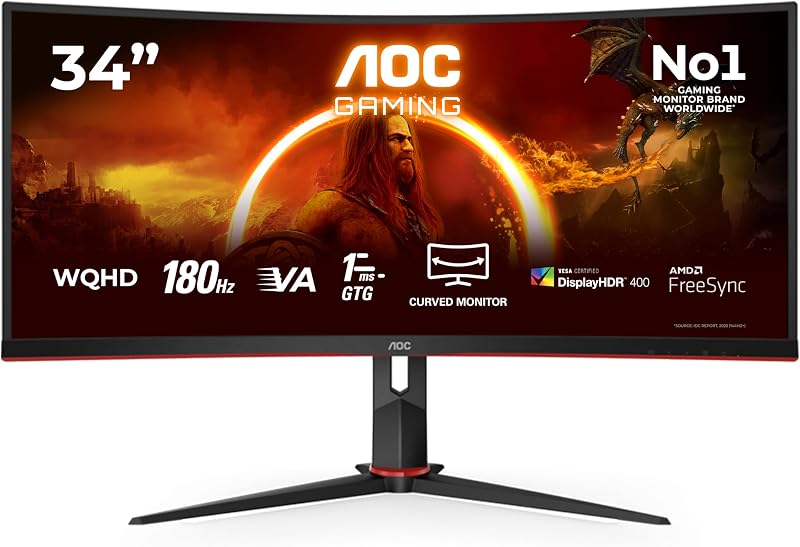 Gaming CU34G2XP, Monitor curvo WQHD de 34 pulgadas, VA, 180 Hz, 1 ms GtG, HDR400, modo Juego, altavoces, Ajustable (1500R, 3440 x 1440, 400 cd/m HDMI 2.0 / DP 1.4)