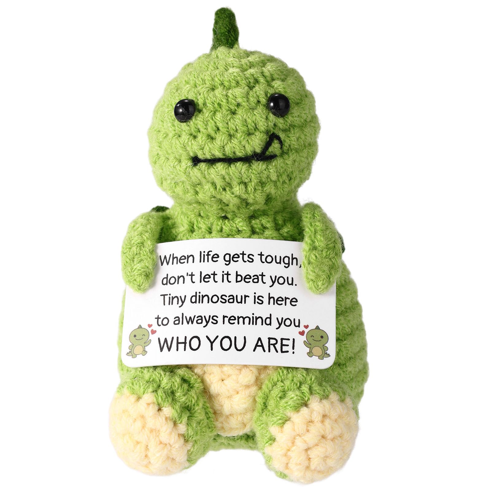 TOYMIS Crochet Dinosaur, Cute Emotional Knitted Dinosaur Positive Support Doll Crochet Animal with Inspirational Card Knitted Doll for Friends Family