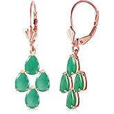 Galaxy Gold GG 14k Rose Gold Leverback Earrings with Emeralds Dangle