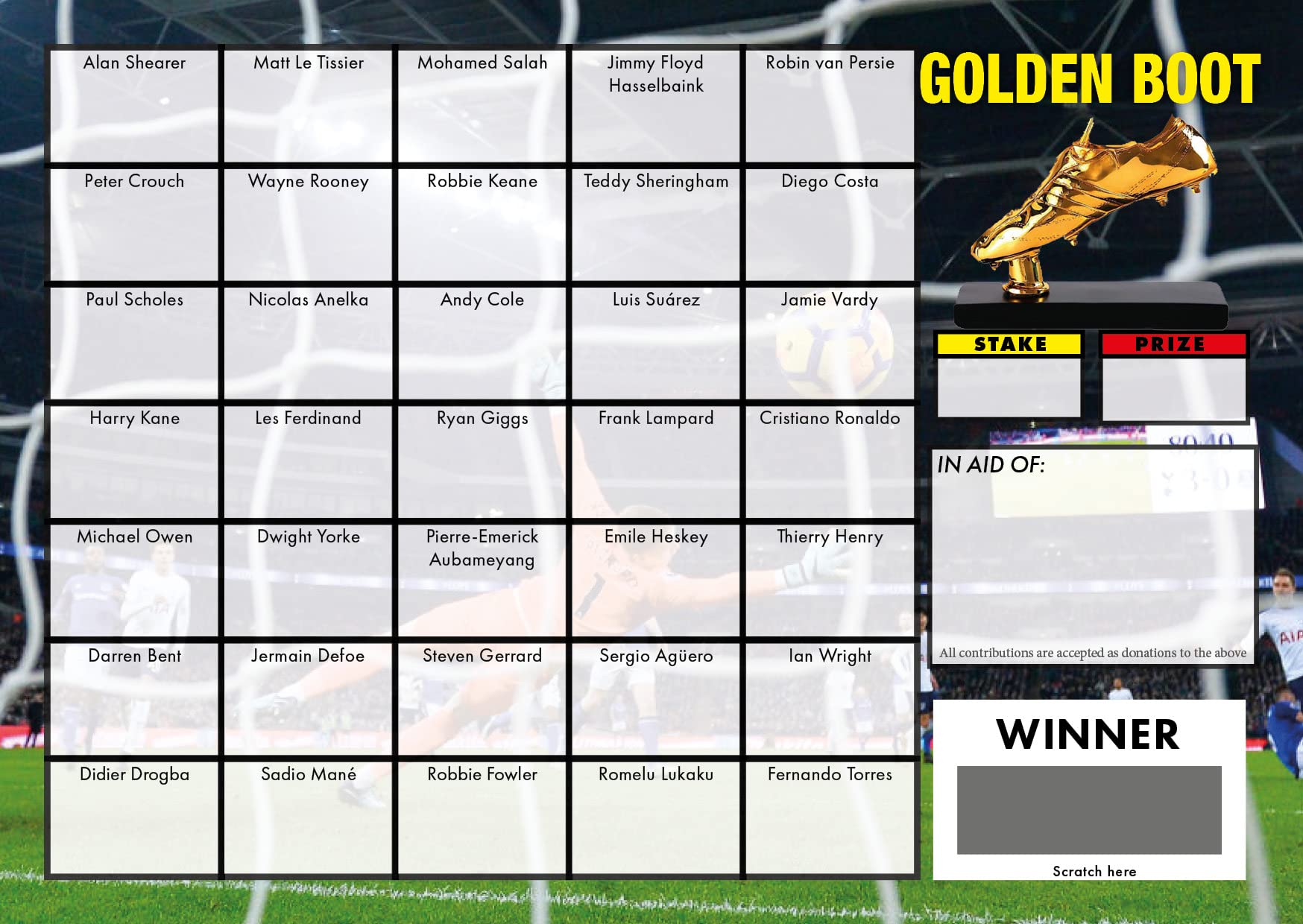 Totally Bonkers - Football Golden Boot Fundraising Scratch Cards - 35 Square - A6 (148x105mm) -10 Pack - TB0037 - Blind Card