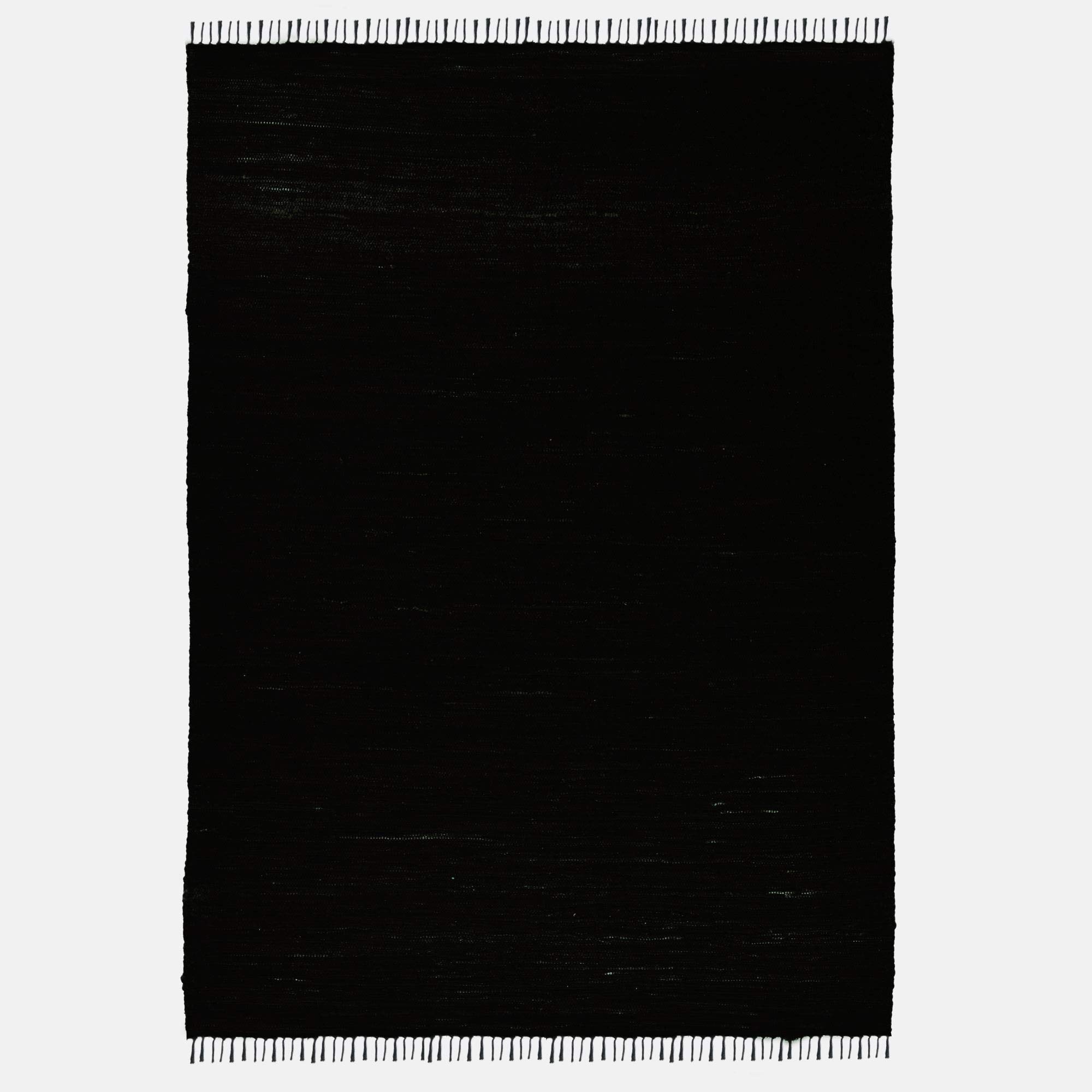 Theko Dhurry Rug 100% Cotton Flat Weave Rug Happy Cotton Handwoven Colour: Black 70 x 140 cm