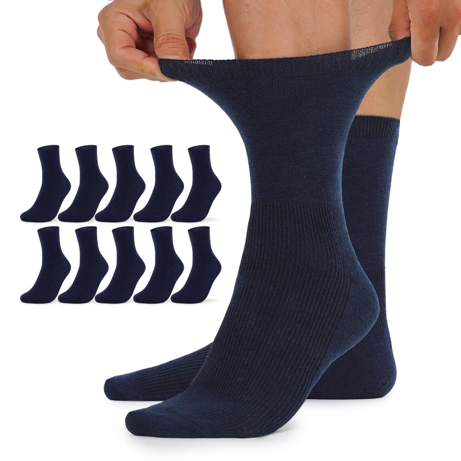 TUUHAW Damensocken 39-42 ohne Gummibund Diabetikersocken Damen Diabetiker Socken Herren 10 Paar Comfort Baumwolle Dunkelblau Herrensocken Gesundheitssocken ohne Bund