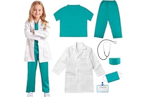 COTATERO Doctor Scrubs Costume for Kids With Stethoscope Lab Coat Career Day Costume Doctor Dress Up For Boys Girls 3-12